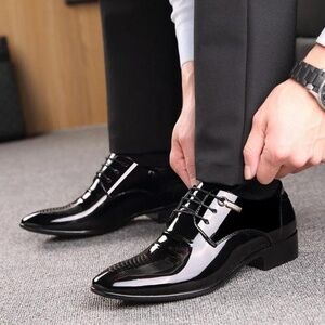 Gateway Formal Footwear Men’s Black Patent Leather Lace-Up Dress Shoes